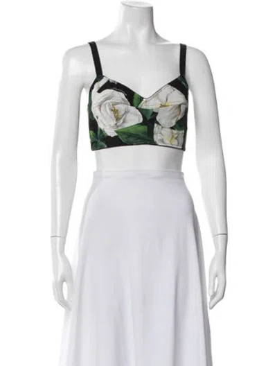 Pre-owned Dolce & Gabbana Nylon Floral Print Crop Top W/ Tags In White