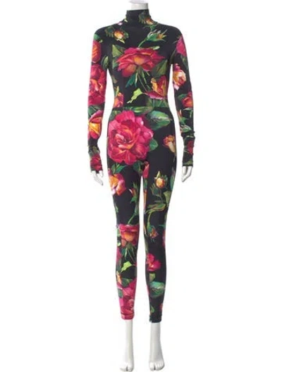 Pre-owned Dolce & Gabbana Nylon Floral Print Jumpsuit In Black