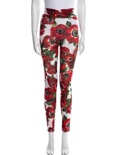 Pre-owned Dolce & Gabbana Nylon Floral Print Sweatpants In Red