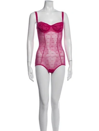 Pre-owned Dolce & Gabbana Nylon Graphic Print Nightgown In Pink