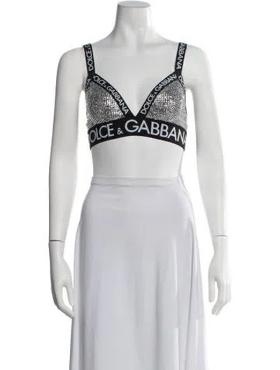 Pre-owned Dolce & Gabbana Nylon Graphic Print Sports Bra In Black