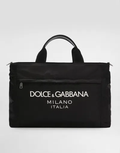 Dolce & Gabbana Black Gym Bag With Contrasting Logo Print In Polyamide Man