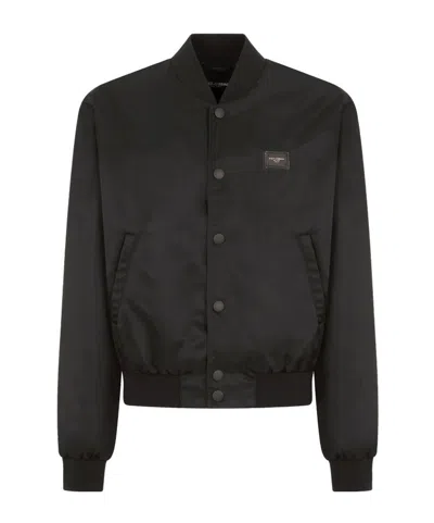 Dolce & Gabbana Nylon Jacket With Branded Tag In Black