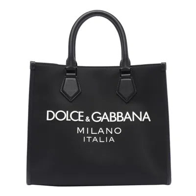 Dolce & Gabbana Shopping Bag In Fabric With Rubberized Logo In Nero