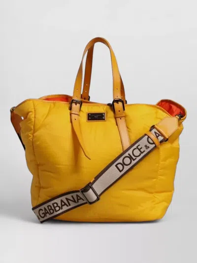 Dolce & Gabbana Nylon Logo Shoulder Duffle Bag Buckle Strap In Yellow