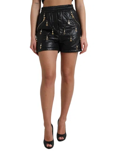 Dolce & Gabbana Nylon Logo-charm Embellished Hot Pants In Black