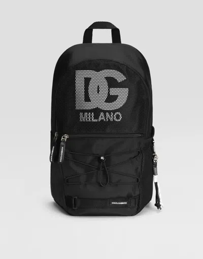 Dolce & Gabbana Nylon Mesh Backpack With Dg Logo In Black