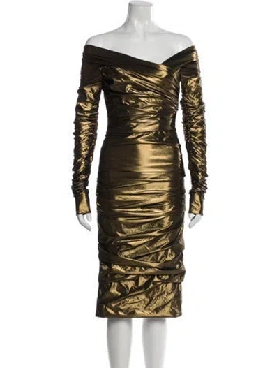 Pre-owned Dolce & Gabbana Nylon Midi Length Dress W/ Tags In Gold