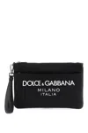 Dolce & Gabbana Black Pouch With Contrasting Rubberized Logo In Nylon