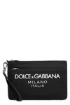 Dolce & Gabbana Black Pouch With Contrasting Rubberized Logo In Nylon In Black
