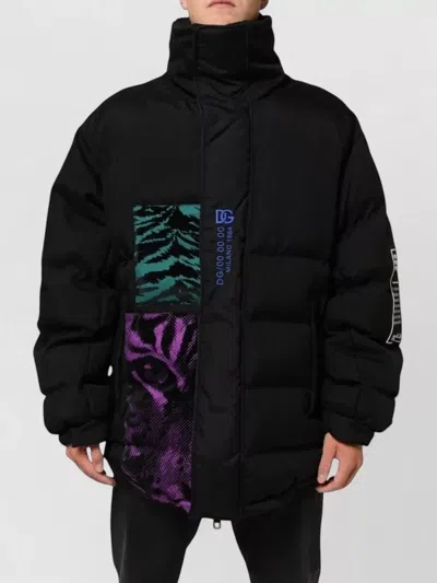 Dolce & Gabbana Nylon Puffer With Logo Detail Puffer Jacket In Black