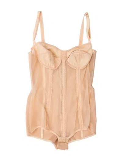 Pre-owned Dolce & Gabbana Nylon Scoop Neck Bodysuit In Neutrals