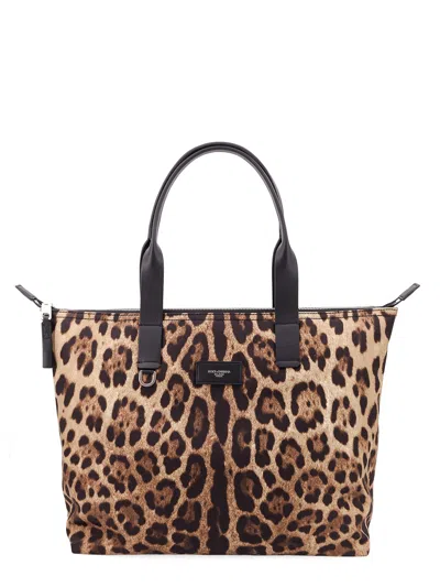 Dolce & Gabbana Nylon Shoulder Bag With Animalier Print In Animal Print