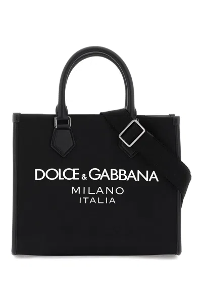 Dolce & Gabbana Nylon Small Tote Bag In Black / Black