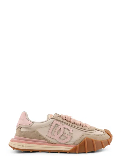 Dolce & Gabbana Dg Athletic Sneakers In Ivory And Pink Fabric And Leather In Multi