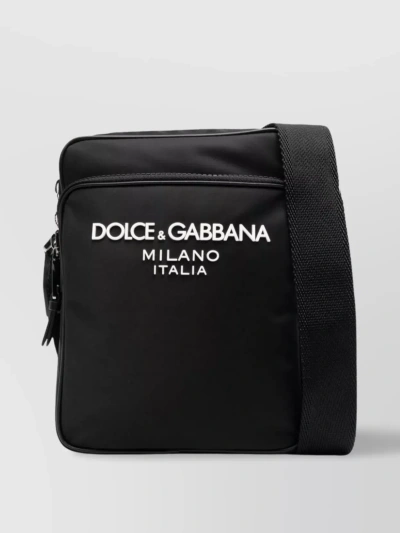 Dolce & Gabbana Nylon Strap Crossbody With Calfskin Detail In Black