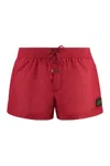 Dolce & Gabbana Short Swim Trunks With Branded Plate In Red