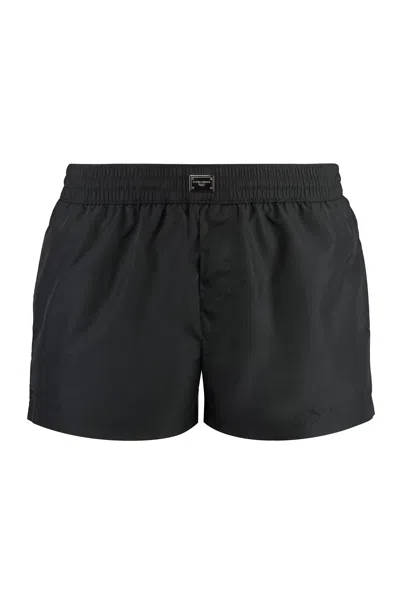 Dolce & Gabbana Nylon Swim Shorts With Elastic Waist And Zip Pocket In Black