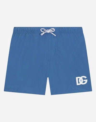 Dolce & Gabbana Nylon Swim Trunks With Dg Logo Print In Multicolor
