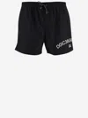 Dolce & Gabbana Black Swim Trunks With Contrasting Logo Print In Nylon Man In Black