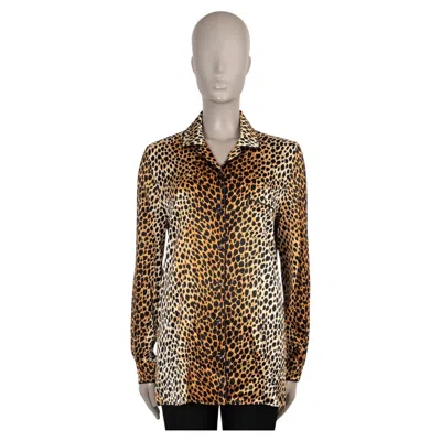 Pre-owned Dolce & Gabbana Ochre Silk Ocelot Pajama Shirt 40 S In Brown
