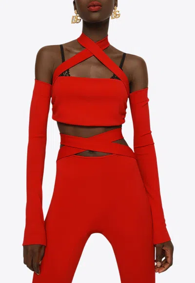 Dolce & Gabbana Off-shoulder Cropped Halter Top In Red