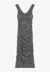 Dolce & Gabbana Off-the-shoulder Gathered Printed Silk-blend Midi Dress In Gray