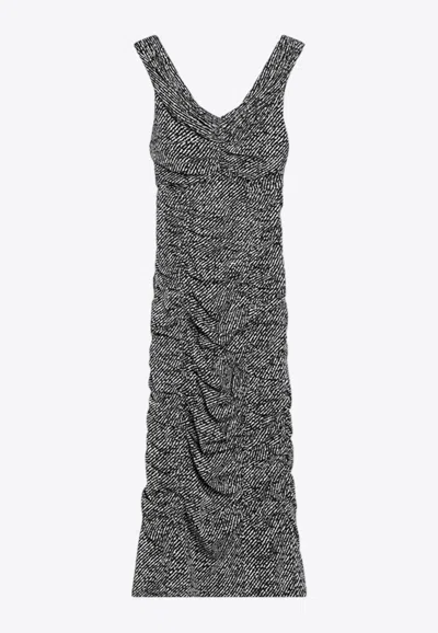 DOLCE & GABBANA OFF-SHOULDER DIAGONAL PRINT DRESS