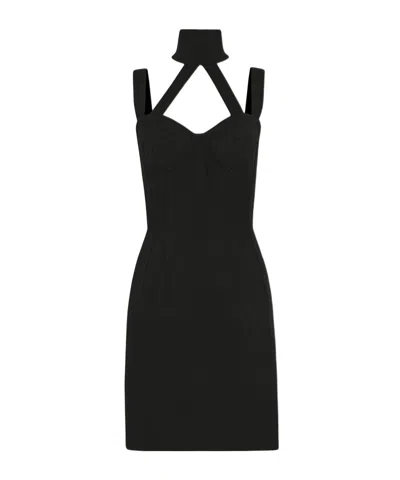 Dolce & Gabbana Sleeveless Stretch Sablé Bustier Minidress In Black