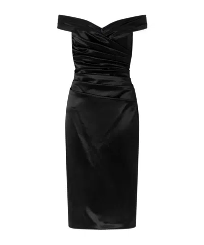 Dolce & Gabbana Off-the-shoulder Draped Satin Midi Dress In Black