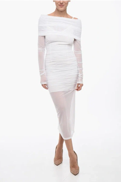 Dolce & Gabbana Off-shoulder Sheer Dress With Draped Design In White