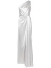 Dolce & Gabbana Off-shoulder Silk Gown In Grey