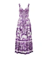 Dolce & Gabbana Long Poplin Dress With Majolica Print Dolce E Gabbana In Purple