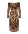 Dolce & Gabbana Off The Shoulder Leopard Print Long Sleeve Wool Dress In Animal Print
