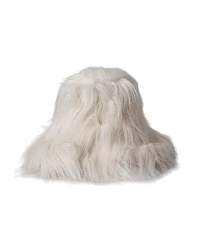 Dolce & Gabbana Off White Acrylic Fur Womens Bucket Hat In Neutral