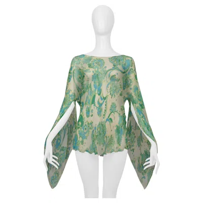 Pre-owned Dolce & Gabbana Off White Chiffon Blouse With Blue & Green Psychedelic Print