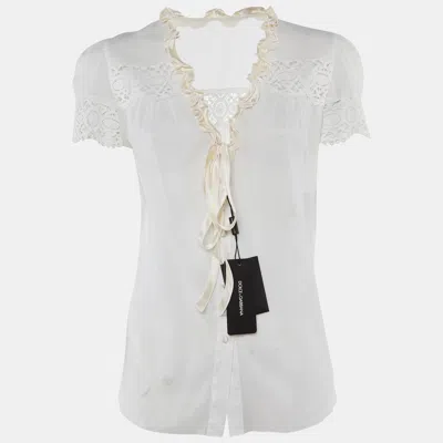 Pre-owned Dolce & Gabbana Off-white Cotton Contrast Trim Top M
