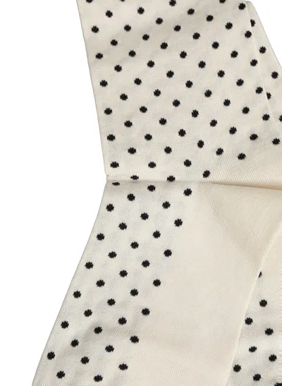 Dolce & Gabbana Off White Cotton Polka Dot Mid Calf Accessory Socks In Neutral