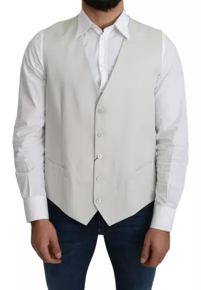 Pre-owned Dolce & Gabbana Off-white Cotton Silk Formal Coat Men's Vest ()
