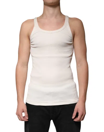 Dolce & Gabbana Off White Cotton Sleeveless Round Neck Tank T-shirt In Neutral