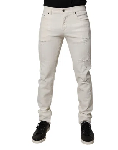 Pre-owned Dolce & Gabbana Off White Cotton Stretch Skinny Denim Men's Jeans ()