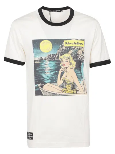 DOLCE & GABBANA OFF WHITE CREWNECK GRAPHIC T-SHIRT