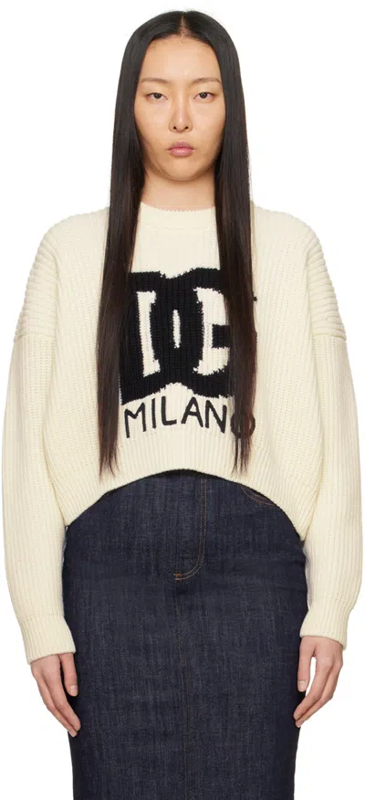 Dolce & Gabbana Off-white Crewneck Jumper In W0002 Naturale/nero