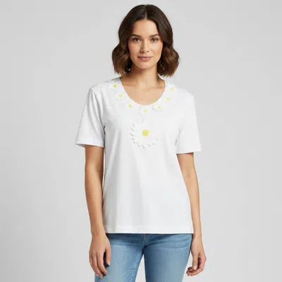 Pre-owned Dolce & Gabbana Off White Daisy Embellished Cotton Crewneck T-shirt M