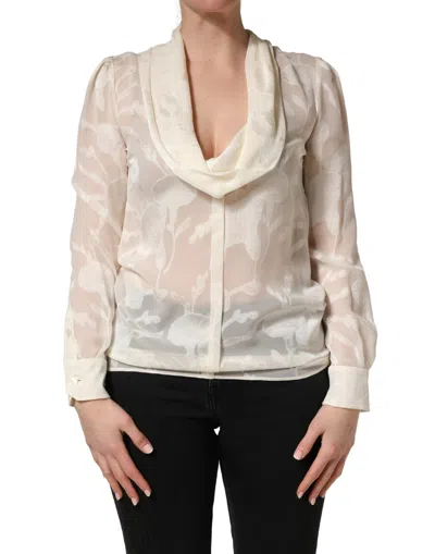 Dolce & Gabbana Off White Floral Semi Sheer Silk Blouse Top In Multi