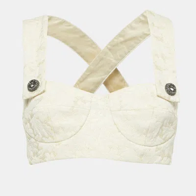 Pre-owned Dolce & Gabbana Off-white Jacquard Silk Crop Top S