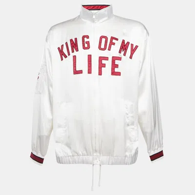Pre-owned Dolce & Gabbana Off White King Of My Life Satin Bomber Jacket M