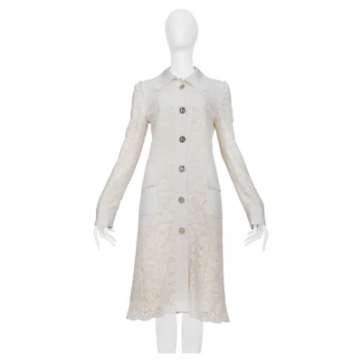 Pre-owned Dolce & Gabbana Off White Lace Coat With D&g Buttons