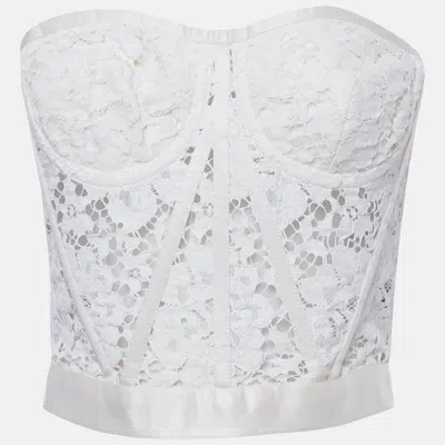 Pre-owned Dolce & Gabbana Off-white Lace Strapless Corset Crop Top S