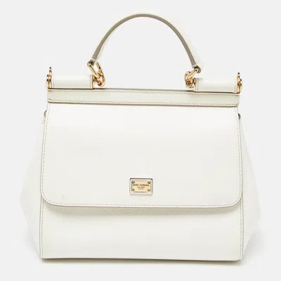 Pre-owned Dolce & Gabbana Off White Leather Small Miss Sicily Top Handle Bag